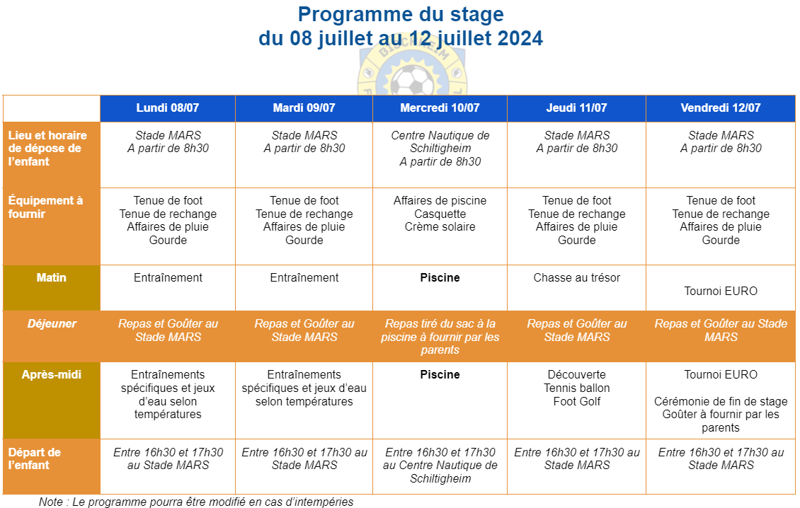 Programme du stage