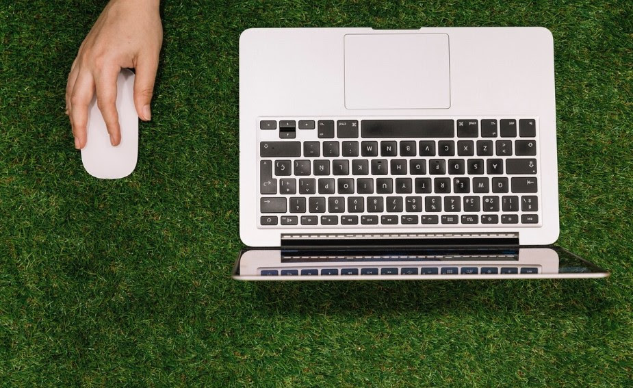Ordinateur sur herbe